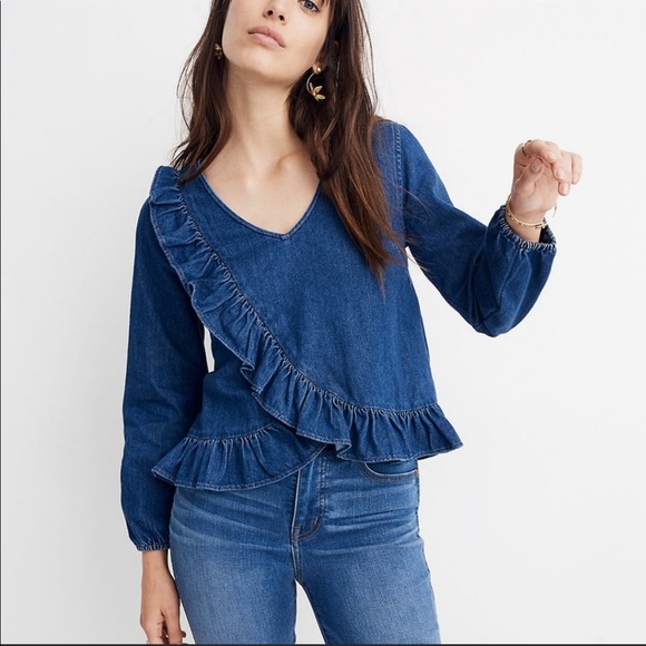 Madewell Tops - MADEWELL | denim ruffle top Medium